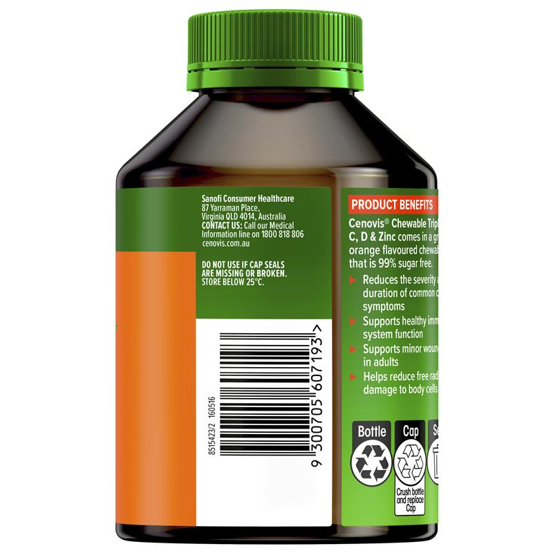 Cenovis Chewable Triple Action C D & Zinc 120 Tablets