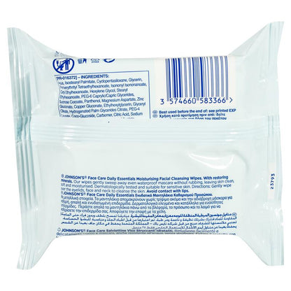 Johnson's Face Care Moisturising Facial Cleansing Wipes For Dry Skin 25 Pack