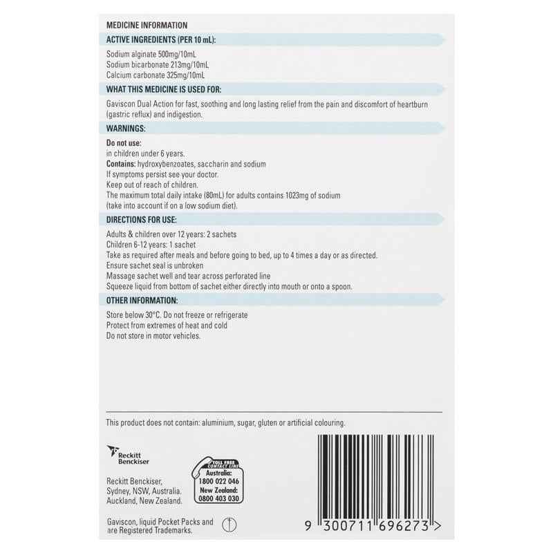 Gaviscon Dual Action Liquid Sachets Peppermint 12 Pack