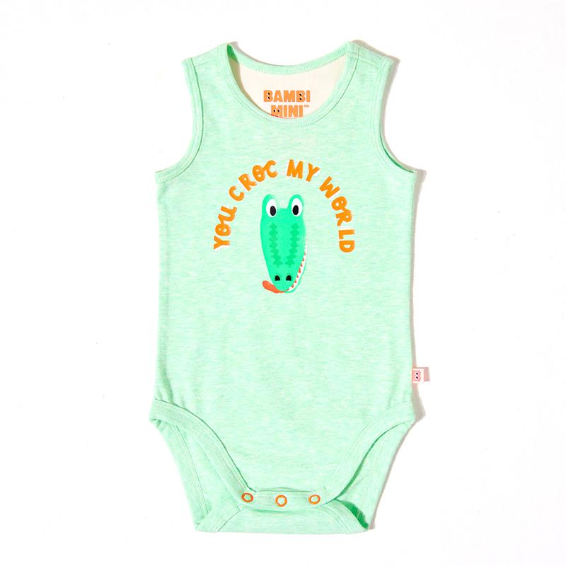 Bambi Mini Co. Supersinglet Bodysuit Boys Green Croc and Triangles 2 pack 6-12