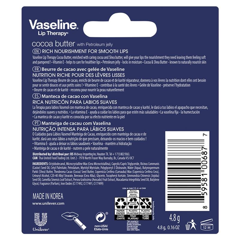 Vaseline Lip Balm Cocoa Butter Stick 4.8g