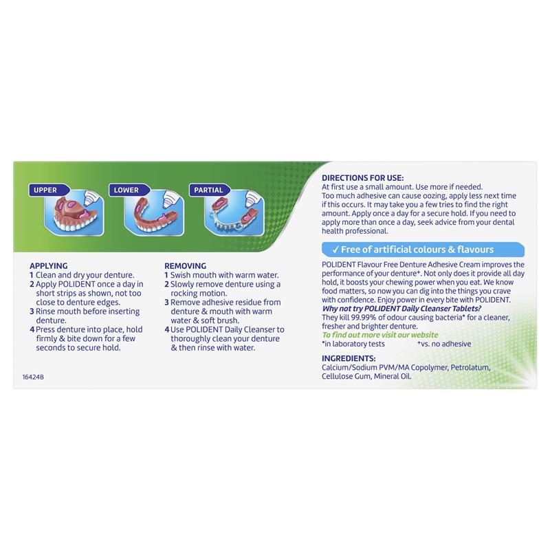 Polident Denture Adhesive Cream Flavour Free 2X60g Pack Exclusive Size