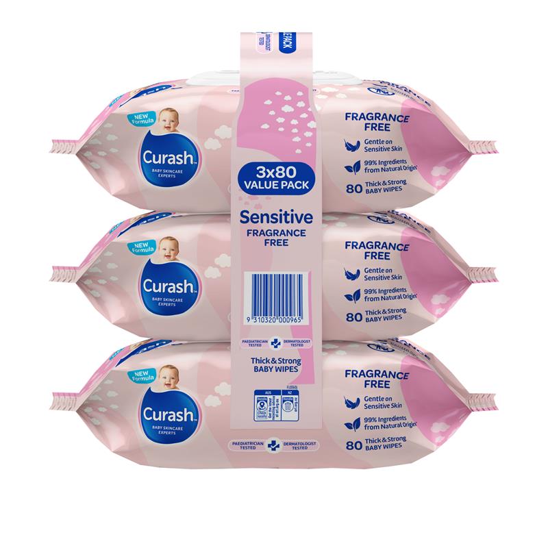 Curash Babycare Fragrance Free Wipes 3 x 80