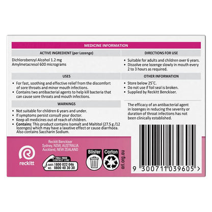 Strepsils Sugar Free Strawberry 36 Lozenges - GimmeNow