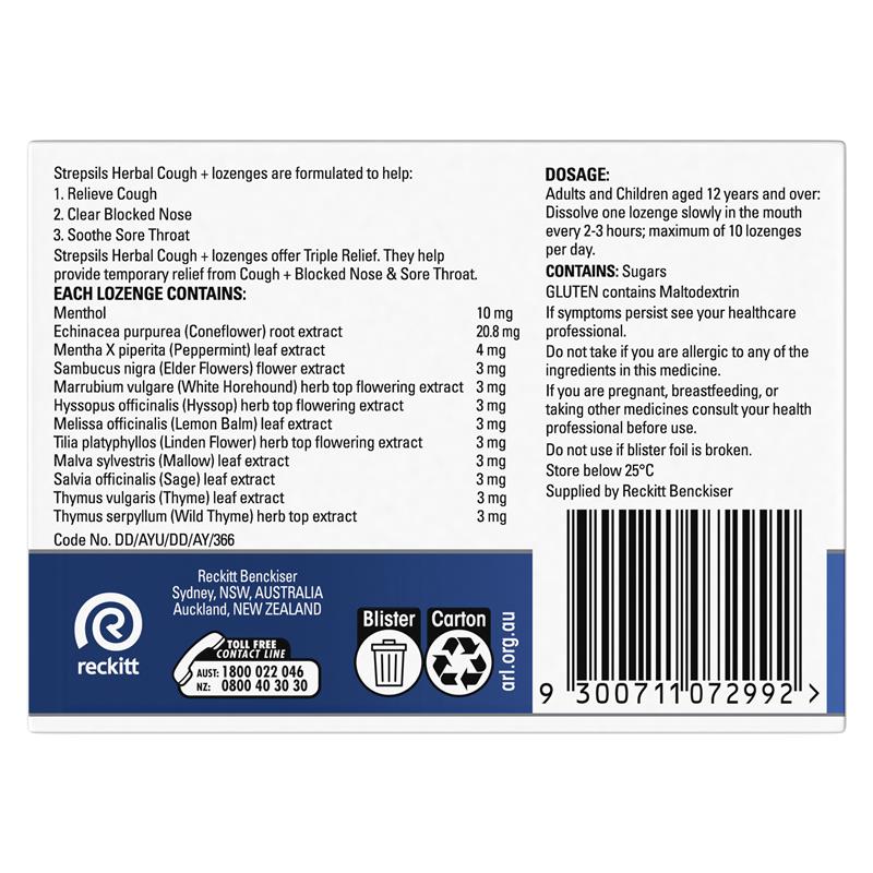 Strepsils Herbal Cough Lozenges Honey Lemon 32 Pack