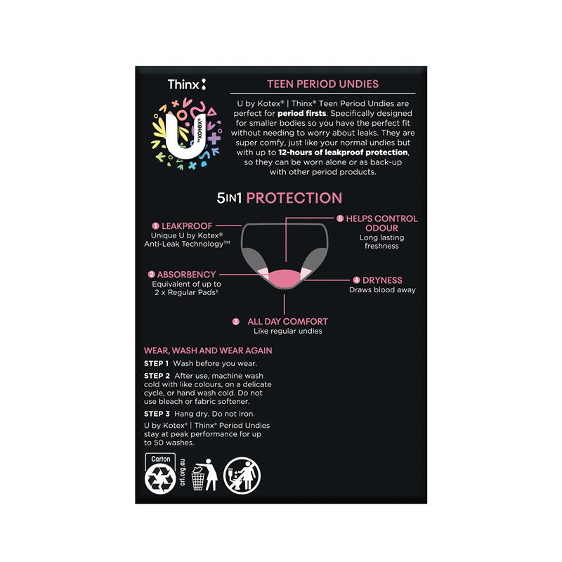 U by Kotex Reusable Period Undies Teen Size 10-12