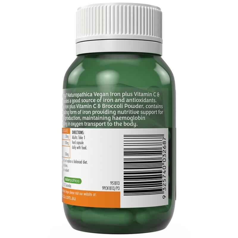 Naturopathica Vegan Iron Plus Vitamin C & Broccoli Powder 30 Capsules