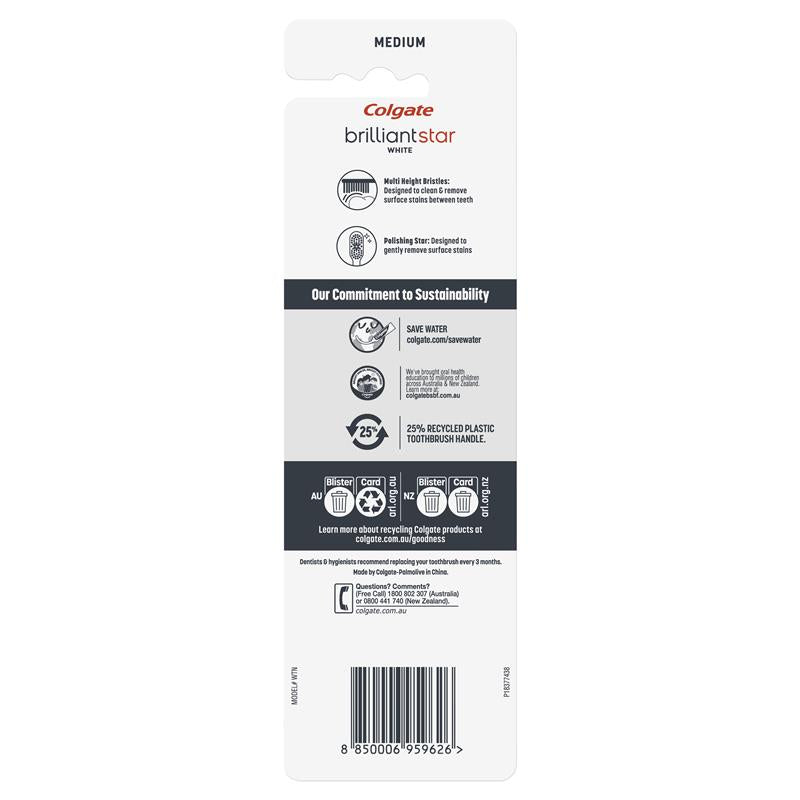 Colgate Toothbrush Brilliant Star White Medium 3 Pack