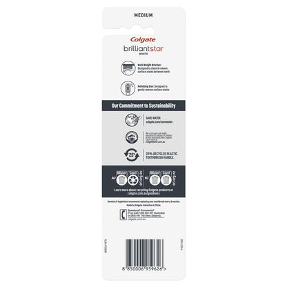 Colgate Toothbrush Brilliant Star White Medium 3 Pack