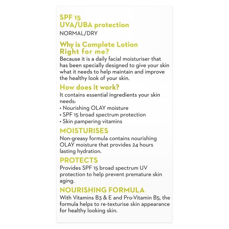 Olay Complete UV Protection Moisturiser Lotion Normal/Dry SPF15 150mL