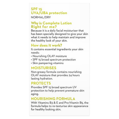 Olay Complete UV Protection Moisturiser Lotion Normal/Dry SPF15 150mL