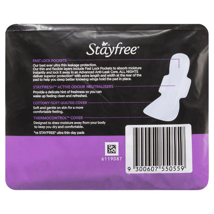 Stayfree Ultra Thin All Night Sanitary Pads With Wings 10 Pack