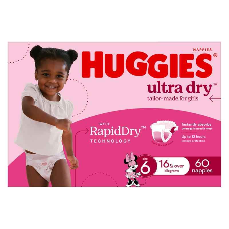 Huggies Ultra Dry Nappies Girl Size 6 Jumbo 60 Pack