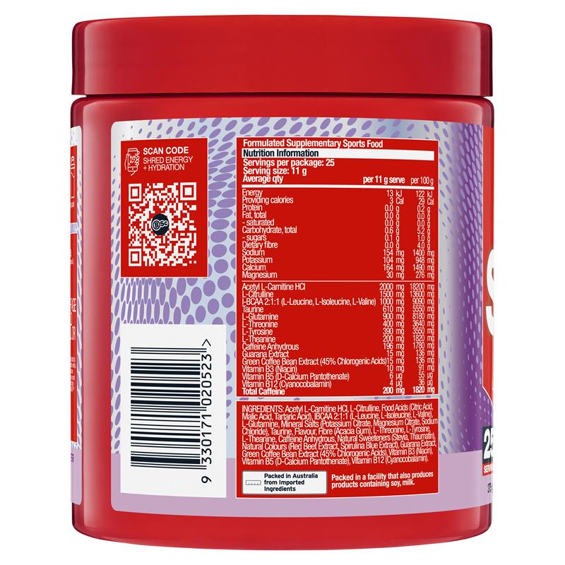 BSc Energy Shred + Hydration Powder Zappo Sour Grape 275g