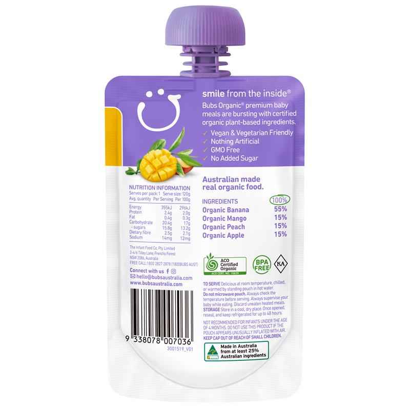 Bubs Organic Mango Peach & Banana 4 Months+ 120g