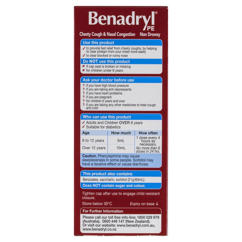Benadryl PE Chesty Cough & Nasal Congestion Non-Drowsy Berry Flavour 200mL