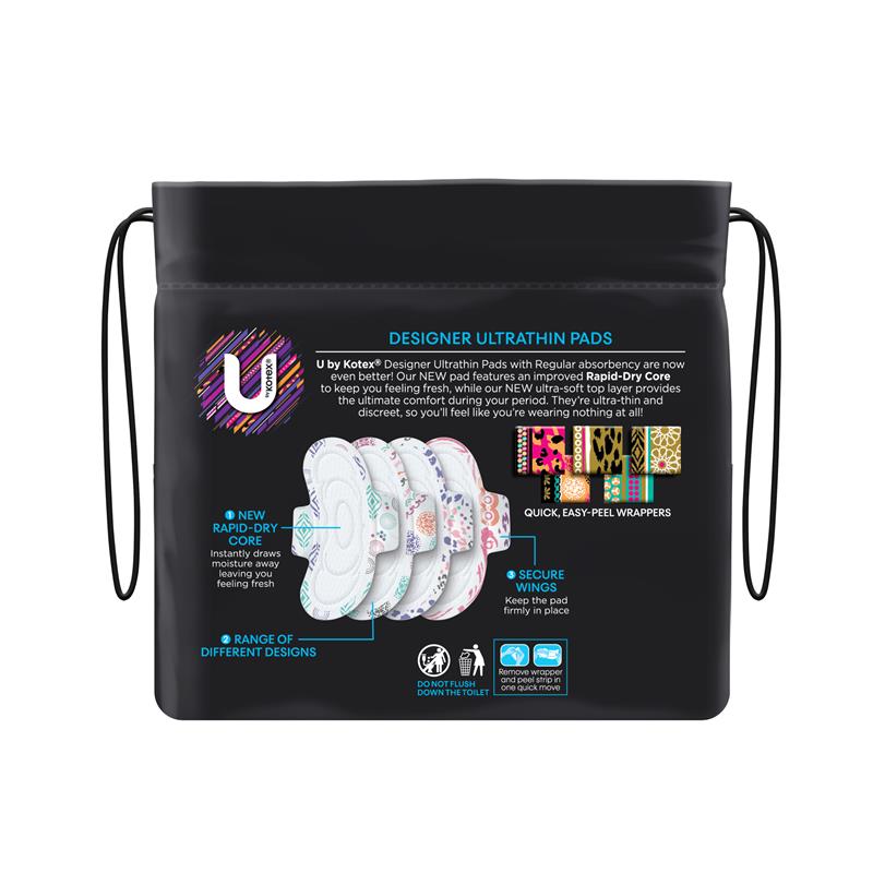 U By Kotex Designer Series Ultrathins Pads Wing Regular 22 Pack