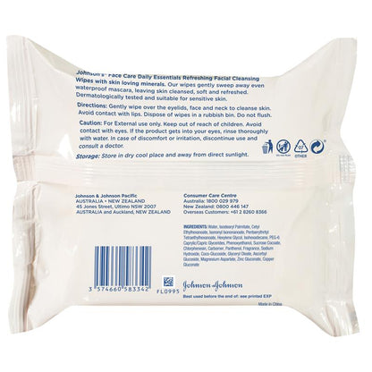 Johnson's Face Care Refreshing Facial Cleansing Wipes For Normal Skin 25 Pack