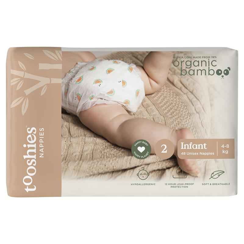 Tooshies Eco Nappies with Organic Bamboo Size 2 Infant 4-8kg, 48 Pack