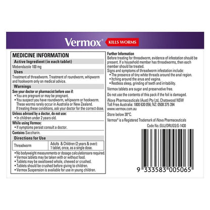 Vermox Worming Treatment Orange Tablets 6 Tablets