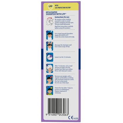 KP24 Rapid 15 Minute Head Lice/Nit Shampoo with Lice Protection Factor 100ml with Comb