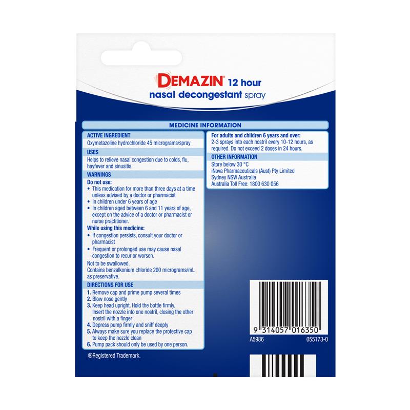 Demazin 12 Hour Relief Nasal Decongestant Spray 20ml