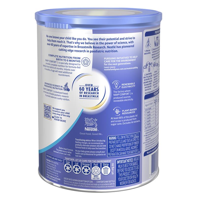 Nestle NAN COMFORT 1 Starter Baby Infant Formula Powder, From Birth – 800g