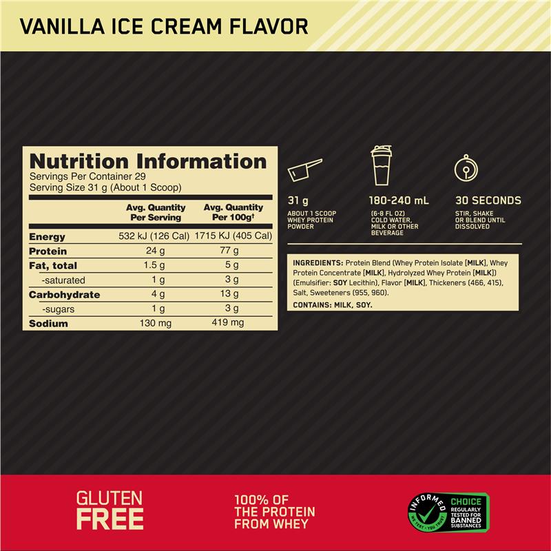 Optimum Nutrition Gold Standard 100% Whey Vanilla Ice Cream 907g