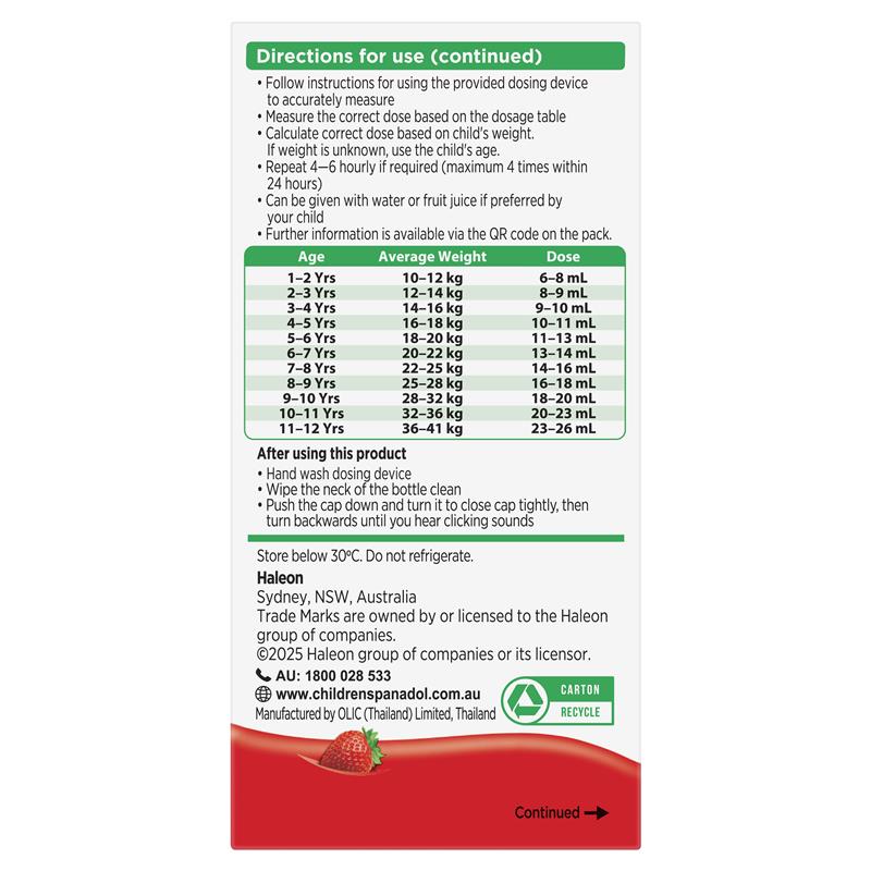 Panadol Children 1-5 Years Suspension Fever & Pain Relief Strawberry Flavour 200ml
