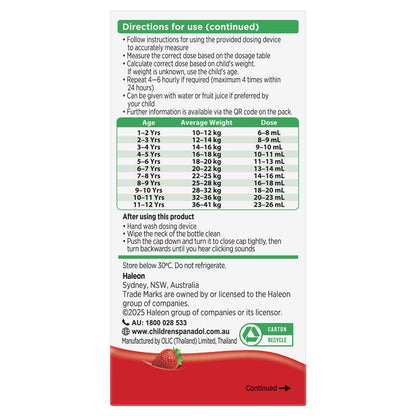 Panadol Children 1-5 Years Suspension Fever & Pain Relief Strawberry Flavour 200ml