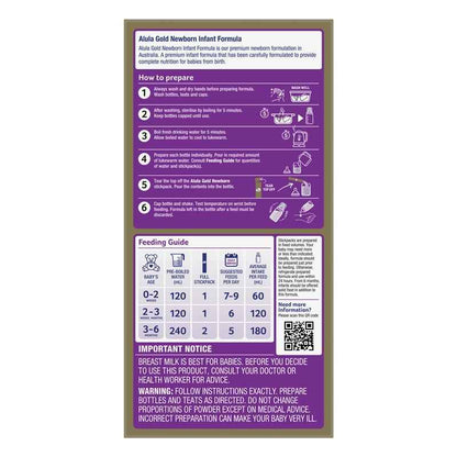 Alula Gold Stage 1 Newborn Infant Formula 0-6 Months Stick Pack 6 x 17g