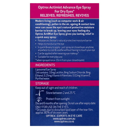Optrex Advance Actimist Preservative Free Dry Eye Spray 10ml - GimmeNow