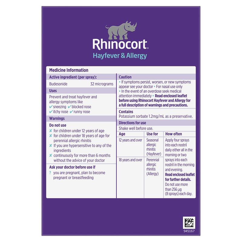 Rhinocort Original Hayfever & Allergy Nasal Spray 120 Sprays x 2 Pack - GimmeNow