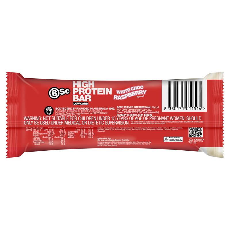 BSc High Protein Bar White Choc Raspberry 92g