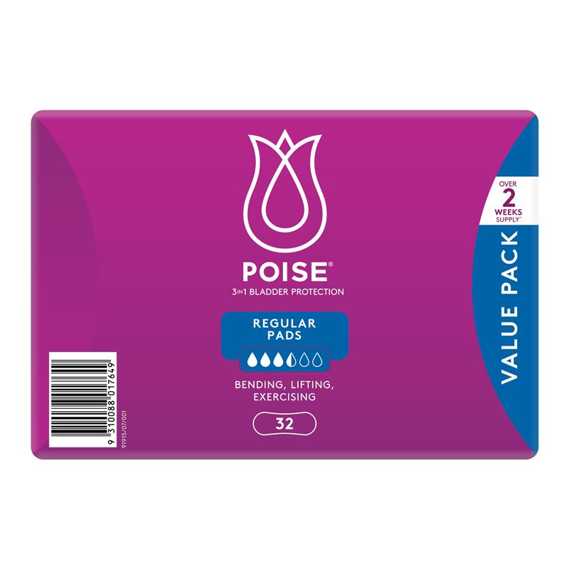 Poise Incontinence Pads Regular 32 Pack