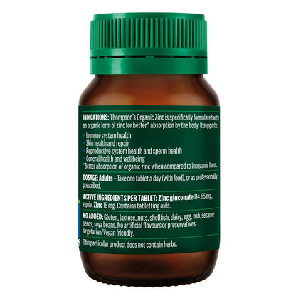 Thompson's Organic Zinc 80 Tablets