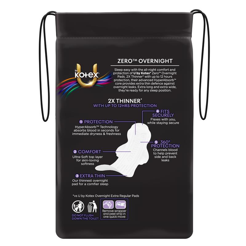 U by Kotex Zero Pads Overnight 8 Pack