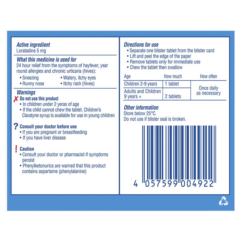 Children's Claratyne Allergy & Hayfever Relief Antihistamine For Kids Grape Flavoured Chewable Tablets 10 pack