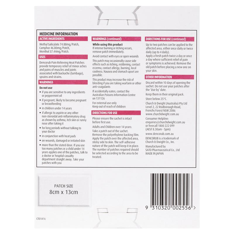 Dencorub Pain Relieving Heat Patch 3 Pack