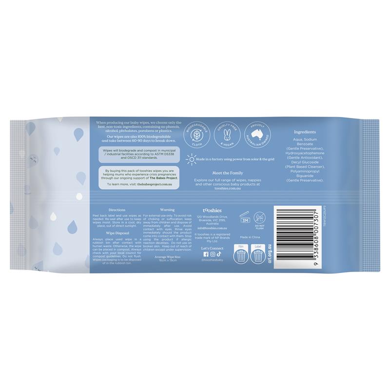 Tooshies Baby Wipes Pure Water 70 Pack