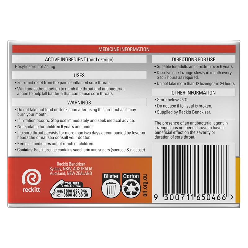 Strepsils Extra Honey Lemon Lozenges 16pk Fast Numbing Sore Throat Pain Relief with Anaesthetic