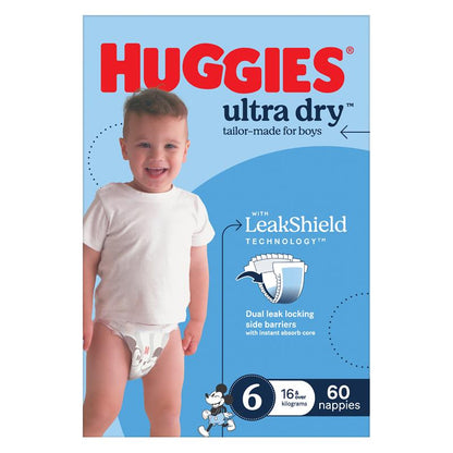 Huggies Ultra Dry Nappies Boys Size 6 (16kg+) 60 Pack