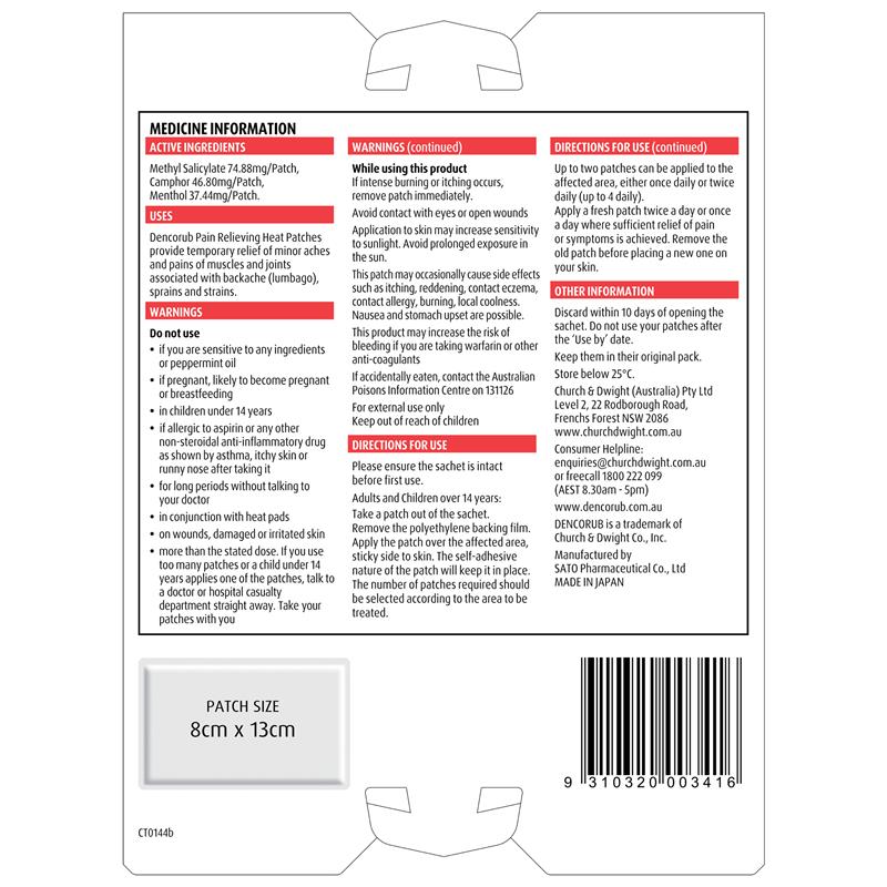 Dencorub Pain Relieving Heat Patches Value 6 Pack