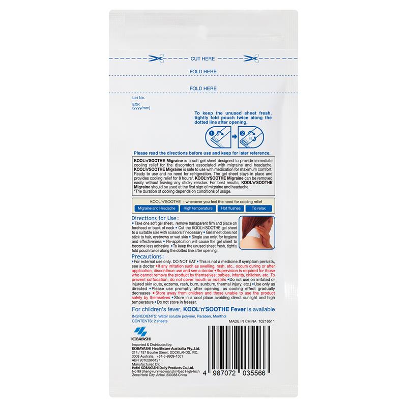 Kool n Soothe Migraine Relief 2 Sheets