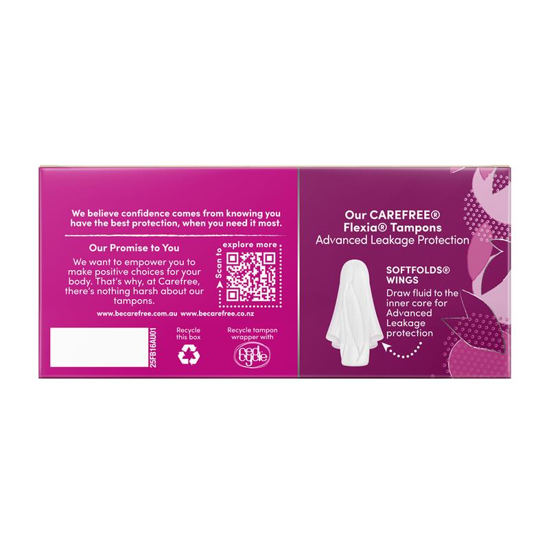 Carefree Flexia Fragrance Free Regular Tampons With Wings 16 Pack