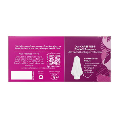 Carefree Flexia Fragrance Free Regular Tampons With Wings 16 Pack