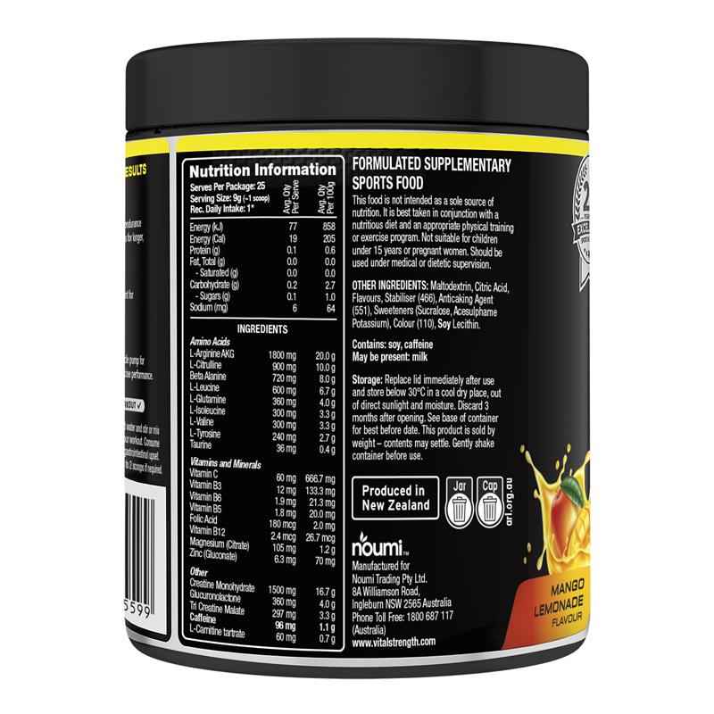 Vital Strength Pre Workout Powder Mango Lemonade 225g