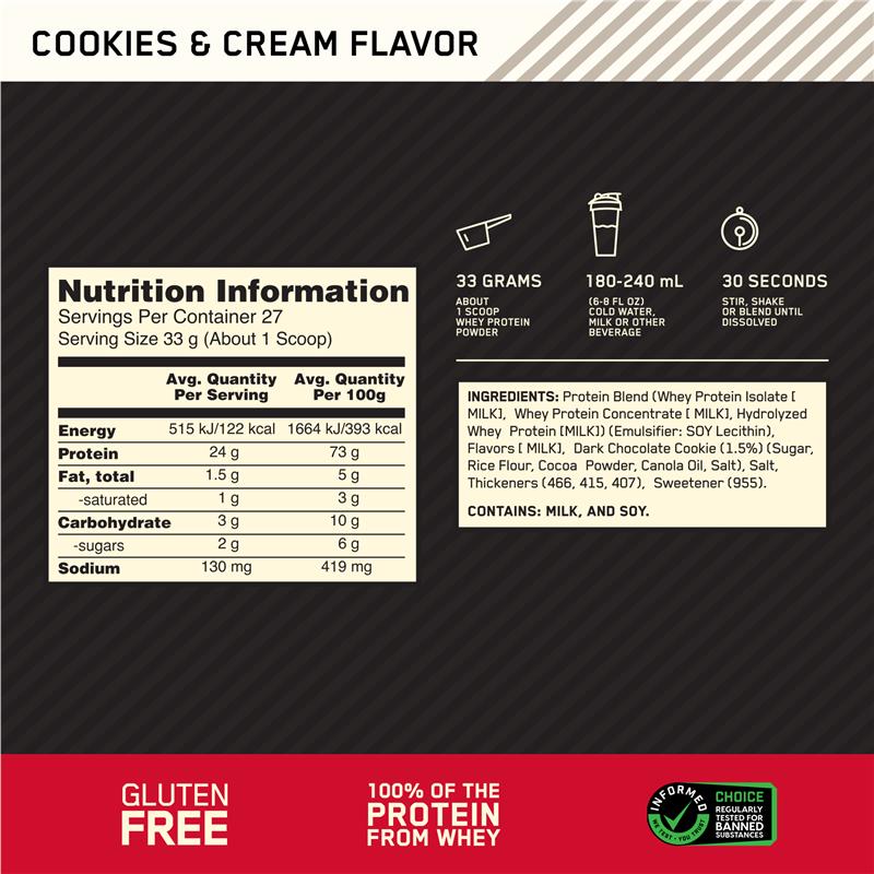 Optimum Nutrition Gold Standard 100% Whey Cookies & Cream 907g