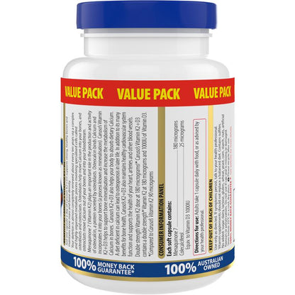 Carusos Vitamin K2 + D3 120 Capsules Exclusive Size