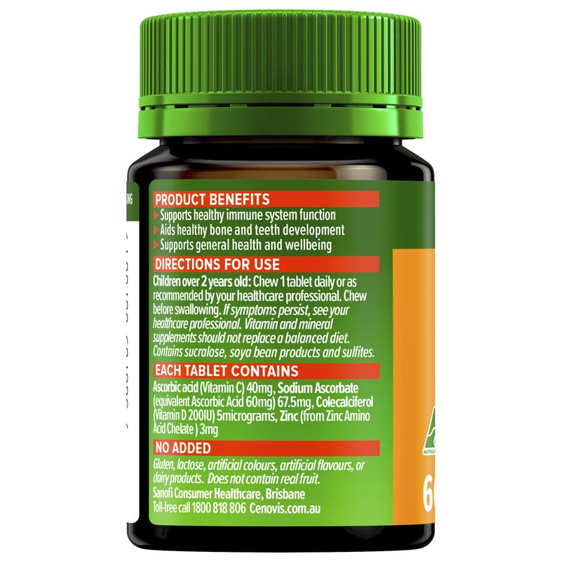 Cenovis Kids Chewable Triple Action C D & Zinc 60 Tablets
